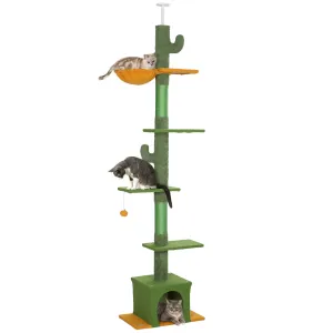 230-275cm Floor-to-Ceiling Cat Tree for Indoor Cats with Cat House