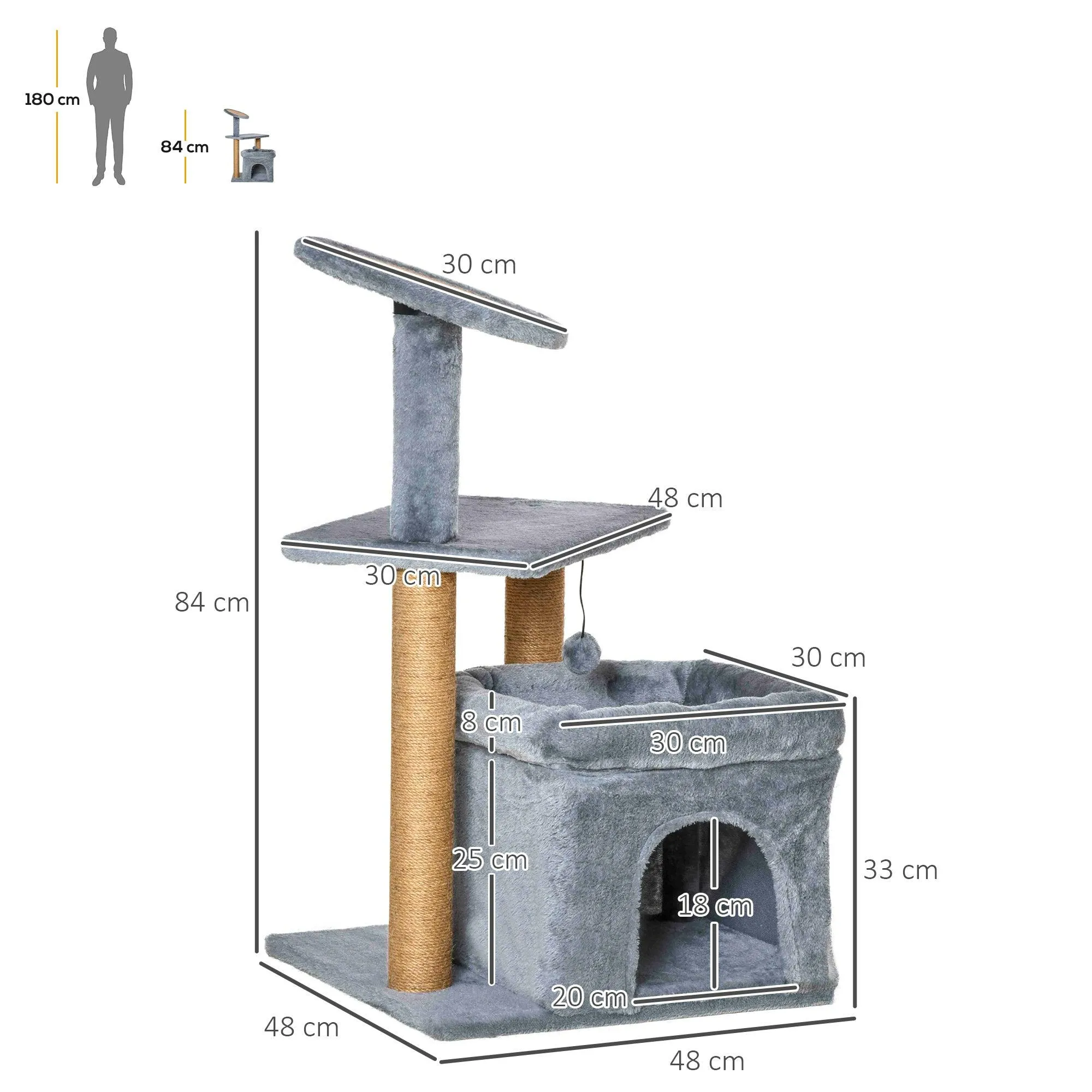 3-Tier Cat Activity Center Tower, 84cm - Grey