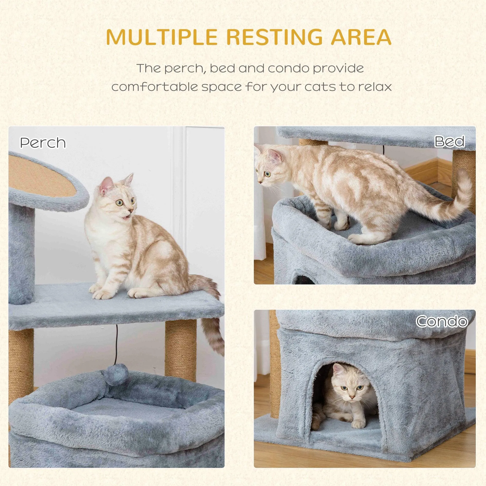 3-Tier Cat Activity Center Tower, 84cm - Grey