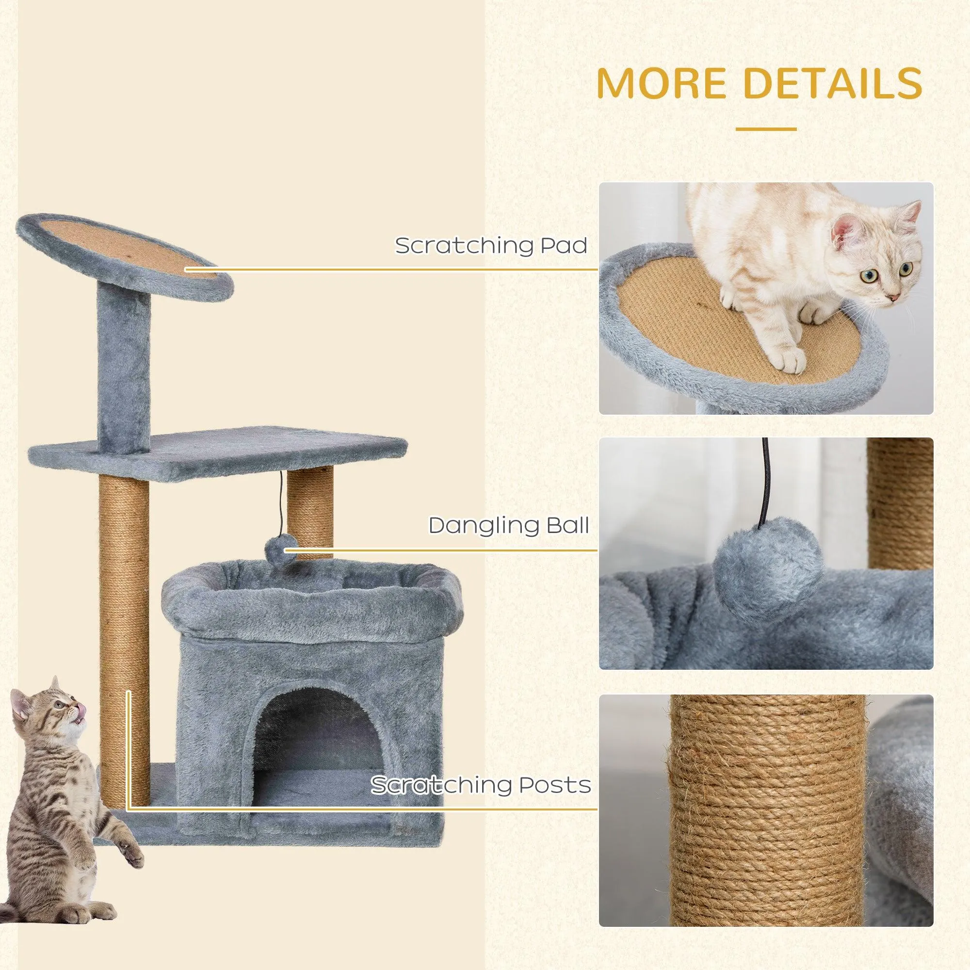 3-Tier Cat Activity Center Tower, 84cm - Grey