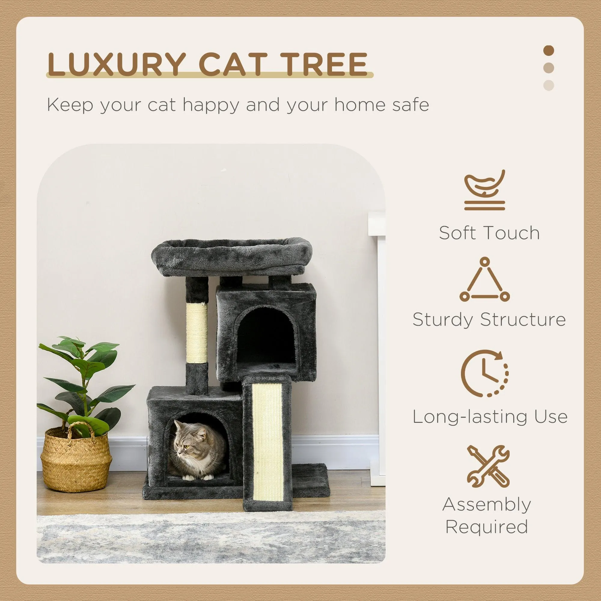 3-Tier Cat Leisure Tree, 83cm - Black