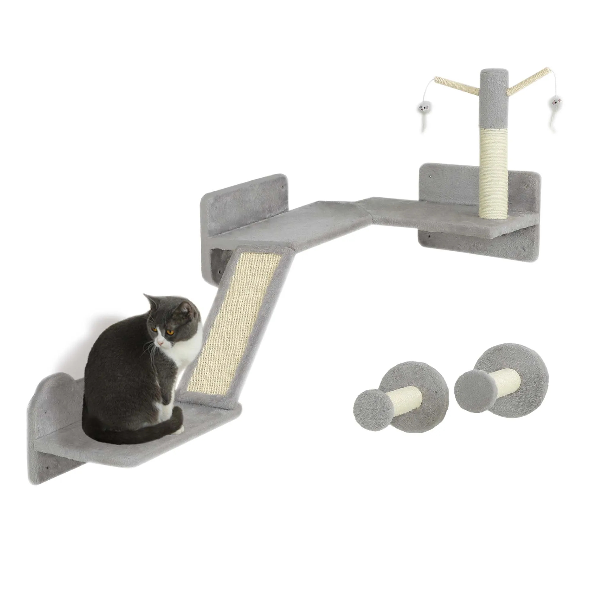 3PCs Corner Design Cat Wall Shelves Furniture, Light Grey