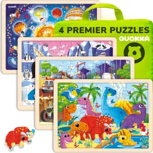 4 Set Wooden Puzzles for Toddlers | Animals, Vehicles & Space