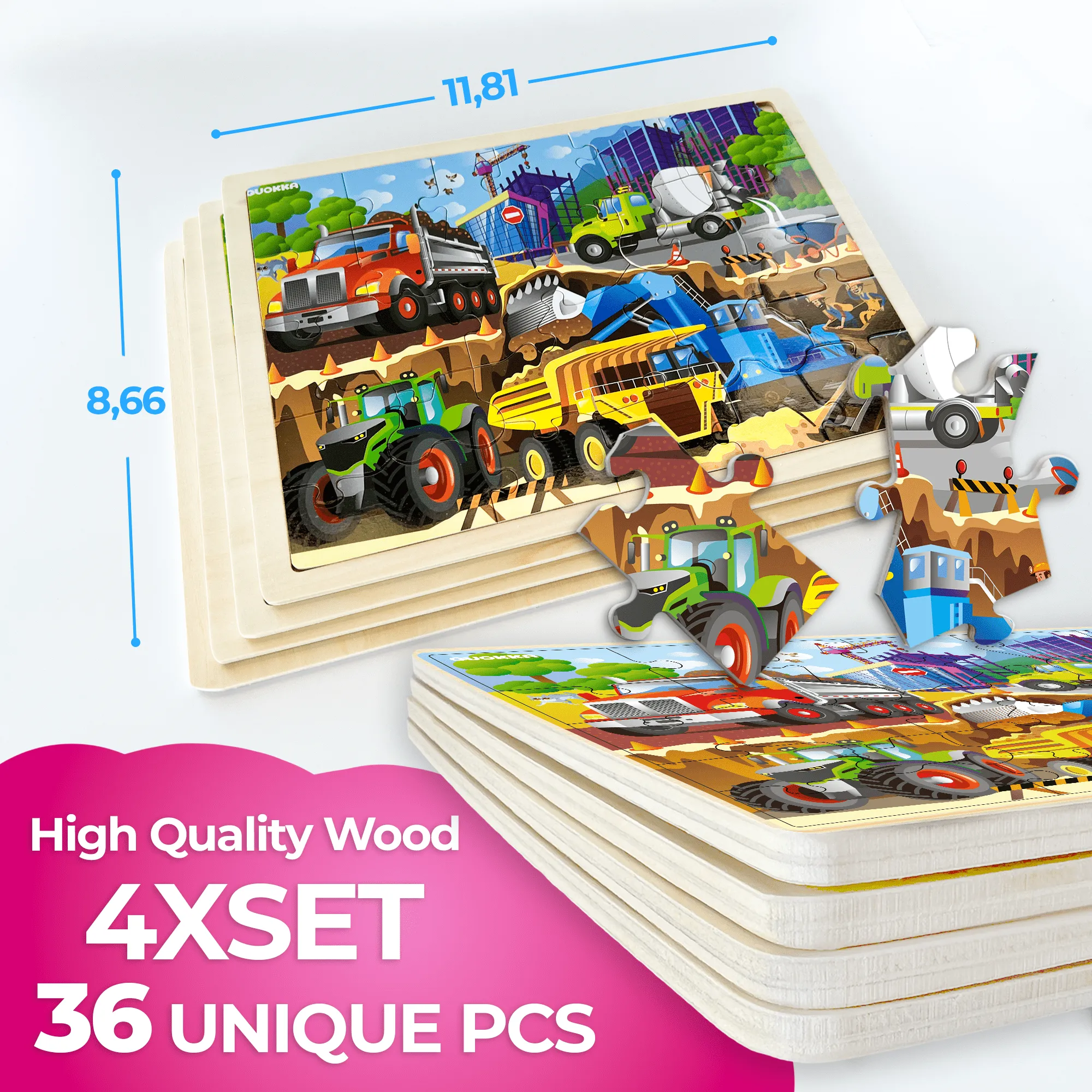 4 Set Wooden Puzzles for Toddlers | Animals, Vehicles & Space