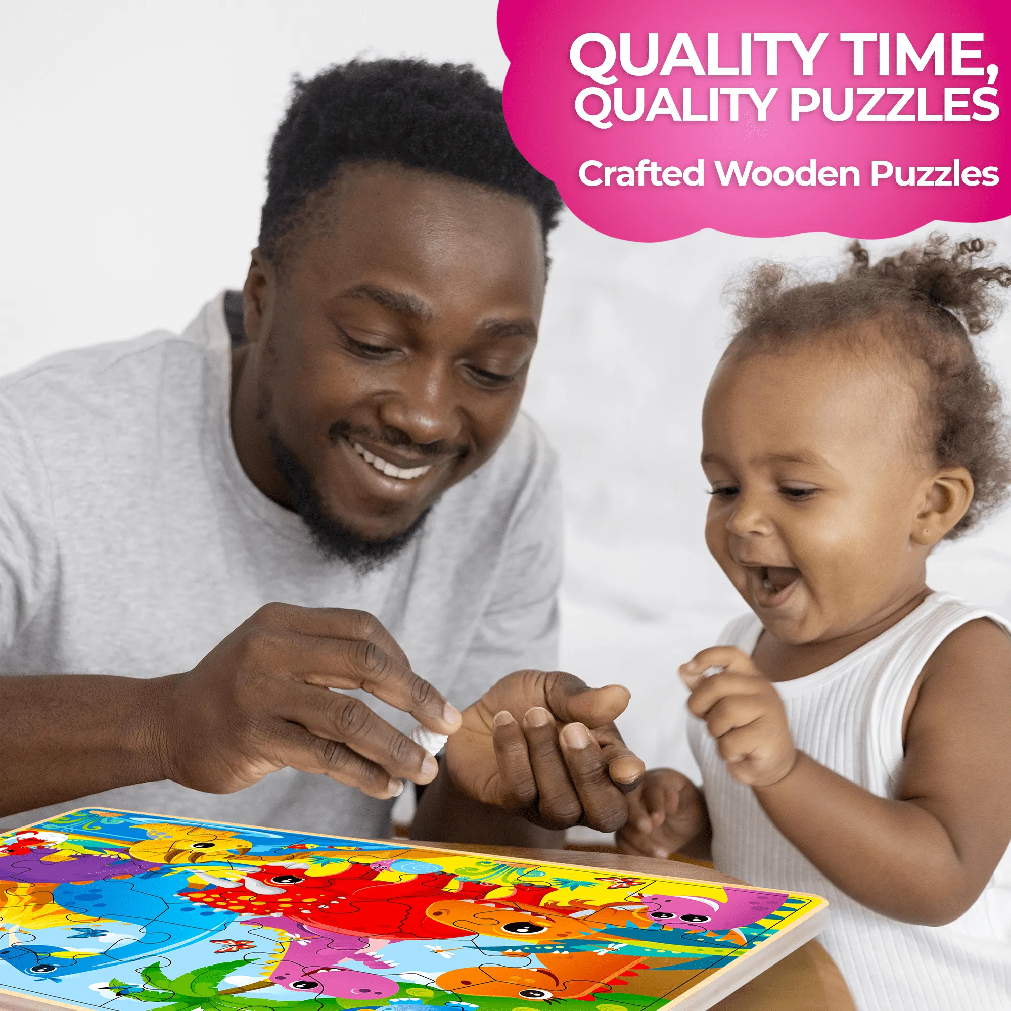 4 Set Wooden Puzzles for Toddlers | Animals, Vehicles & Space