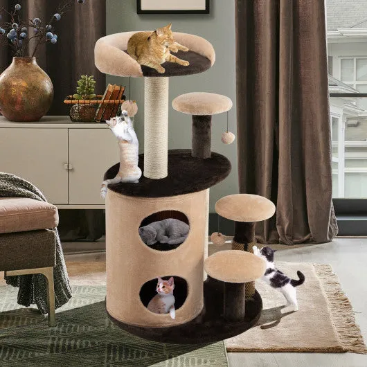 40 Inch Cat Tree Tower Multi-Level Activity Tree with 2-Tier Cat-Hole Condo-Brown