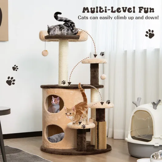 40 Inch Cat Tree Tower Multi-Level Activity Tree with 2-Tier Cat-Hole Condo-Brown