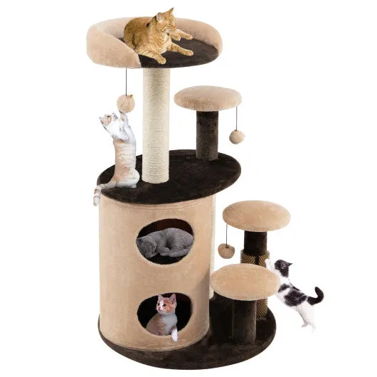 40 Inch Cat Tree Tower Multi-Level Activity Tree with 2-Tier Cat-Hole Condo-Brown