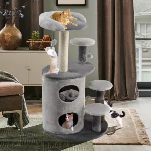 40 Inch Cat Tree Tower Multi-Level Activity Tree with 2-Tier Cat-Hole Condo-Gray