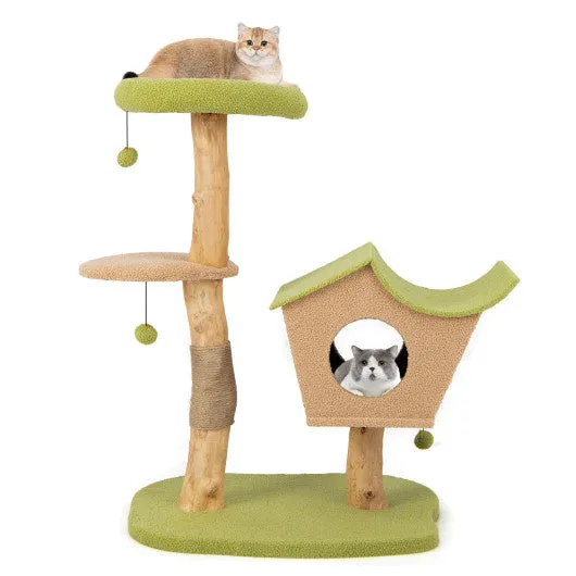 43 Inch Wooden Cat Tree with Padded Top Perch-Green