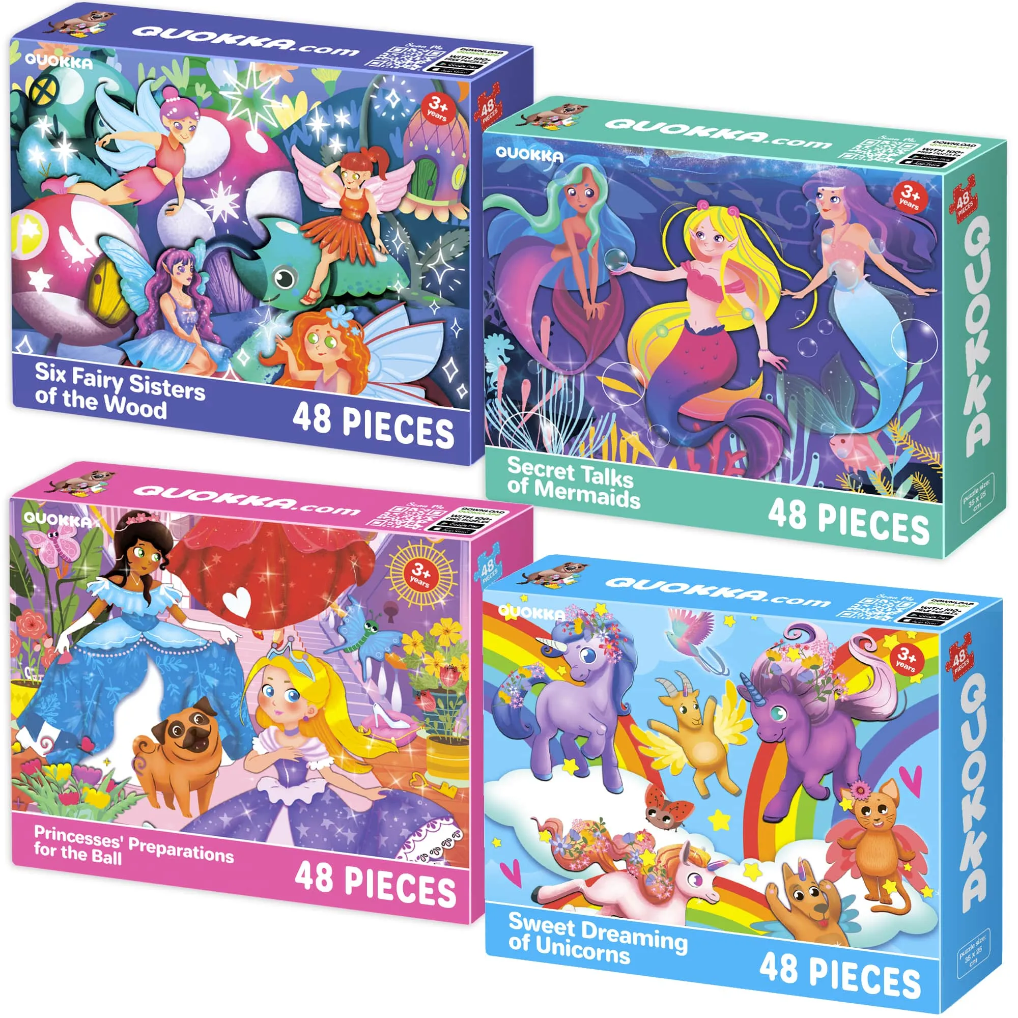 4x48 Puzzles  for Kids | Mermaid, Princesses, Unicorns