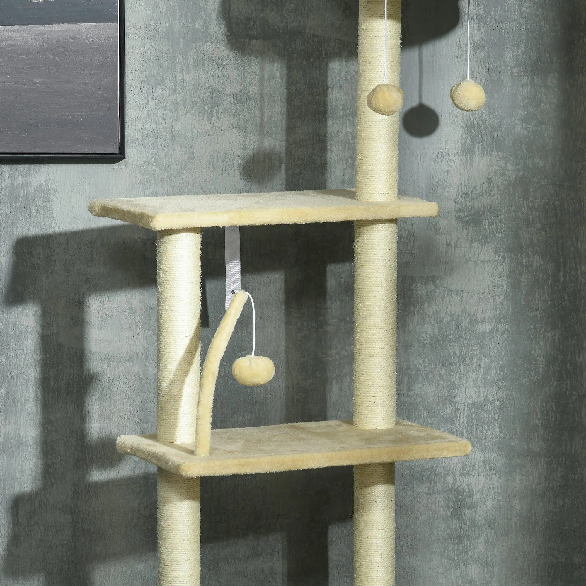 6-Tier Floor-to-Ceiling Adjustable Cat Tree, 230-250cm - Beige