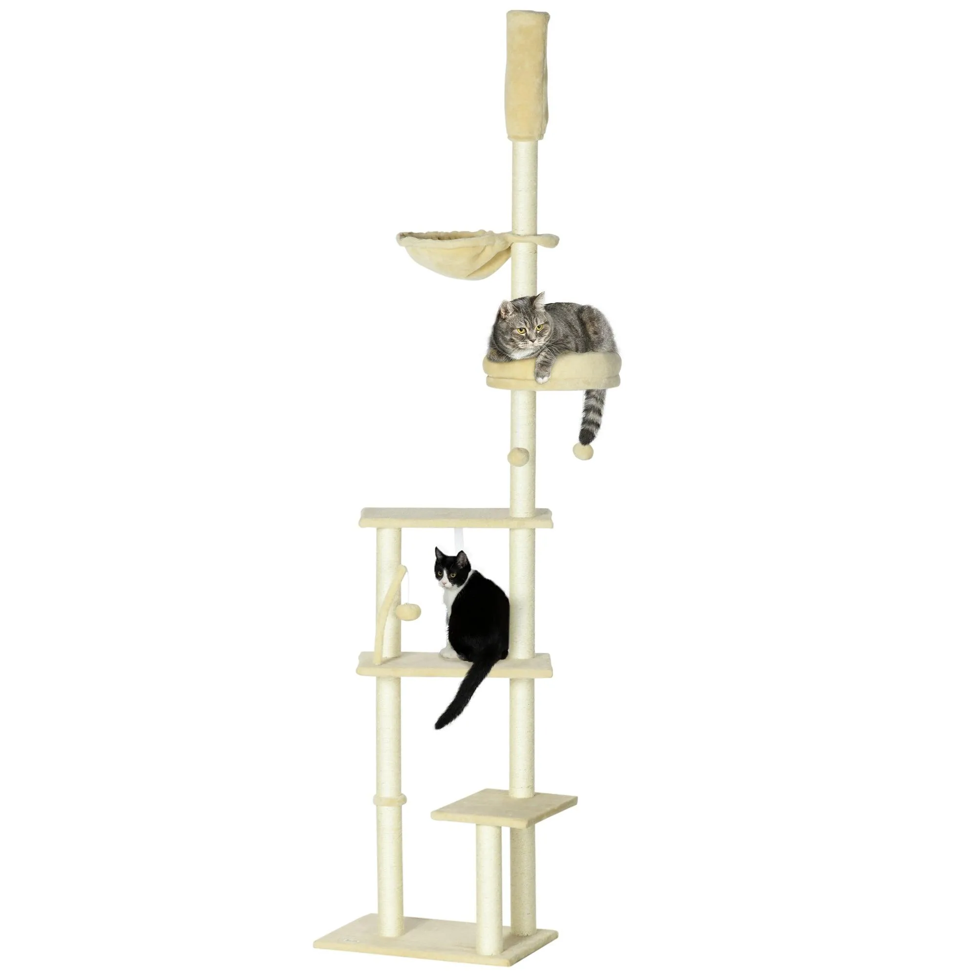 6-Tier Floor-to-Ceiling Adjustable Cat Tree, 230-250cm - Beige