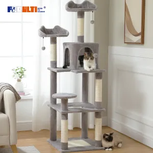 63'' Large Cat Tree Cat Tower with Scratching Pad and Cozy Condo for Indoor Cats, Gray