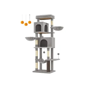 69-Inch Tall Cat Tower with 2 Caves