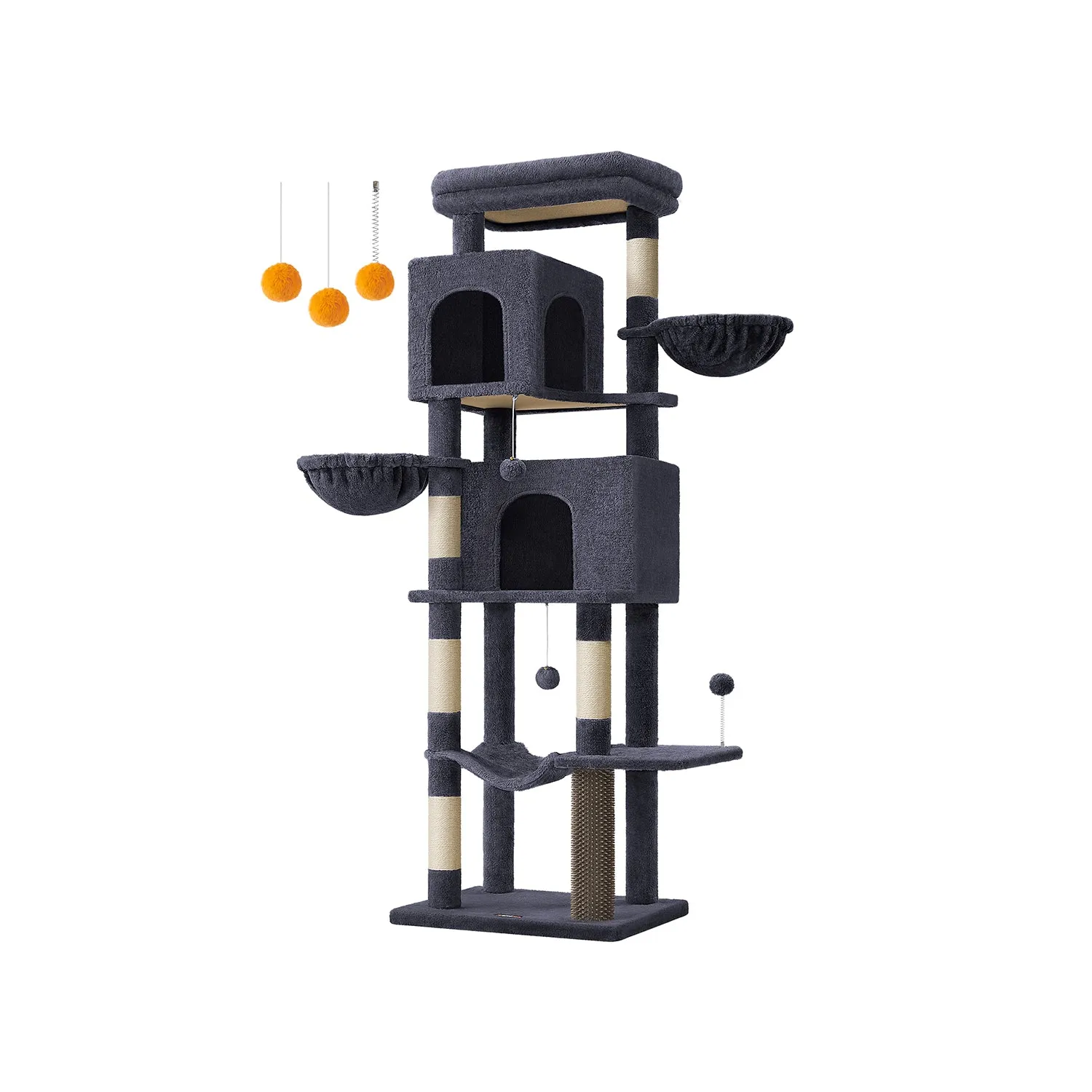69-Inch Tall Cat Tower with 2 Caves