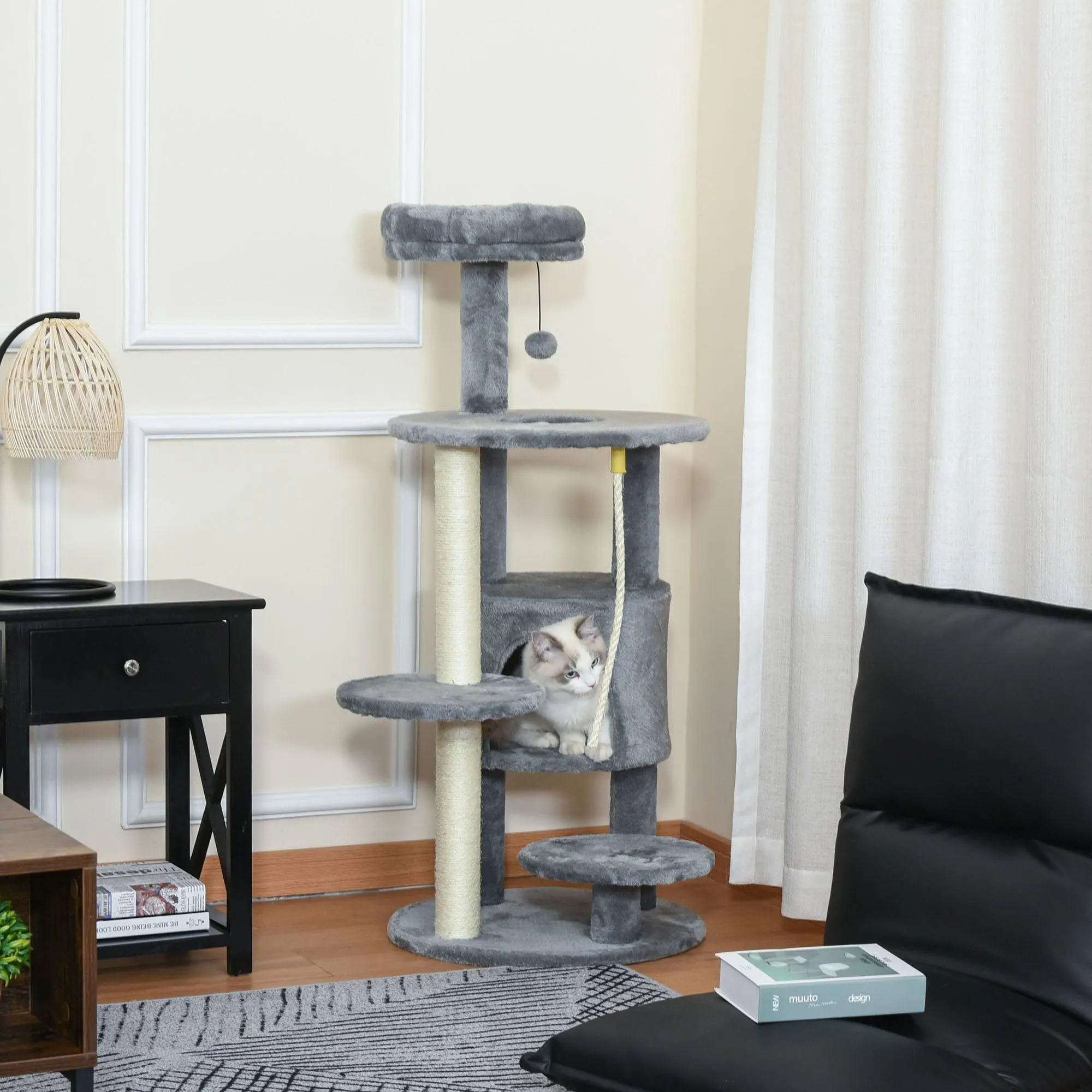 Activity Center Cat Tree with Scratching Post, 112cm - Dark Grey