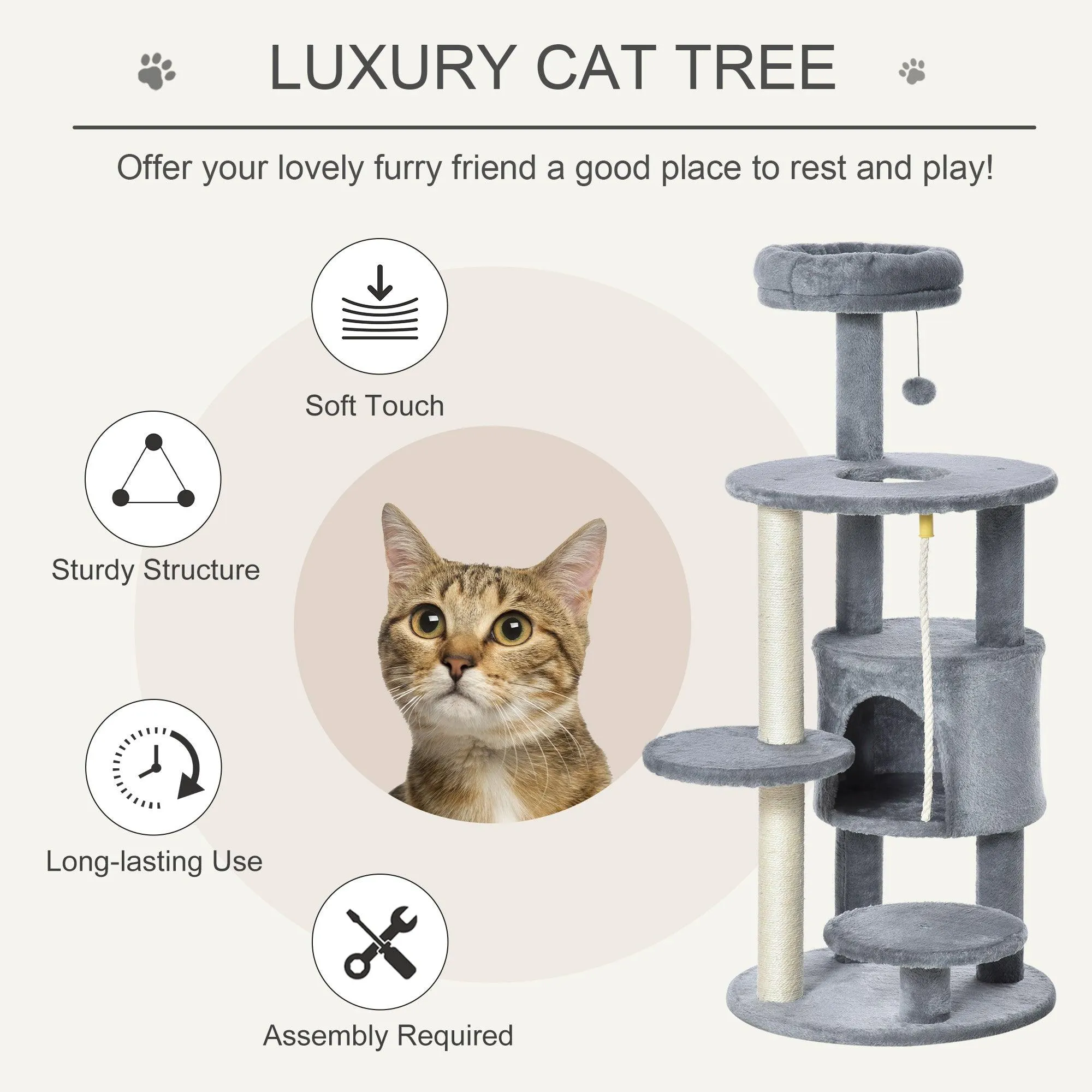 Activity Center Cat Tree with Scratching Post, 112cm - Dark Grey