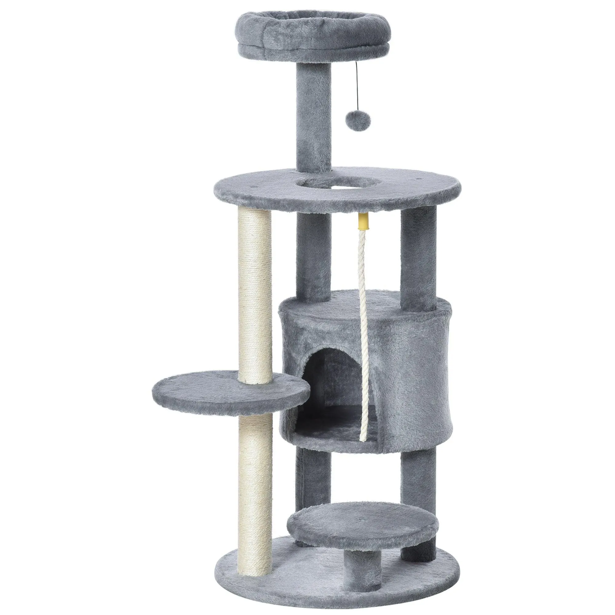 Activity Center Cat Tree with Scratching Post, 112cm - Dark Grey