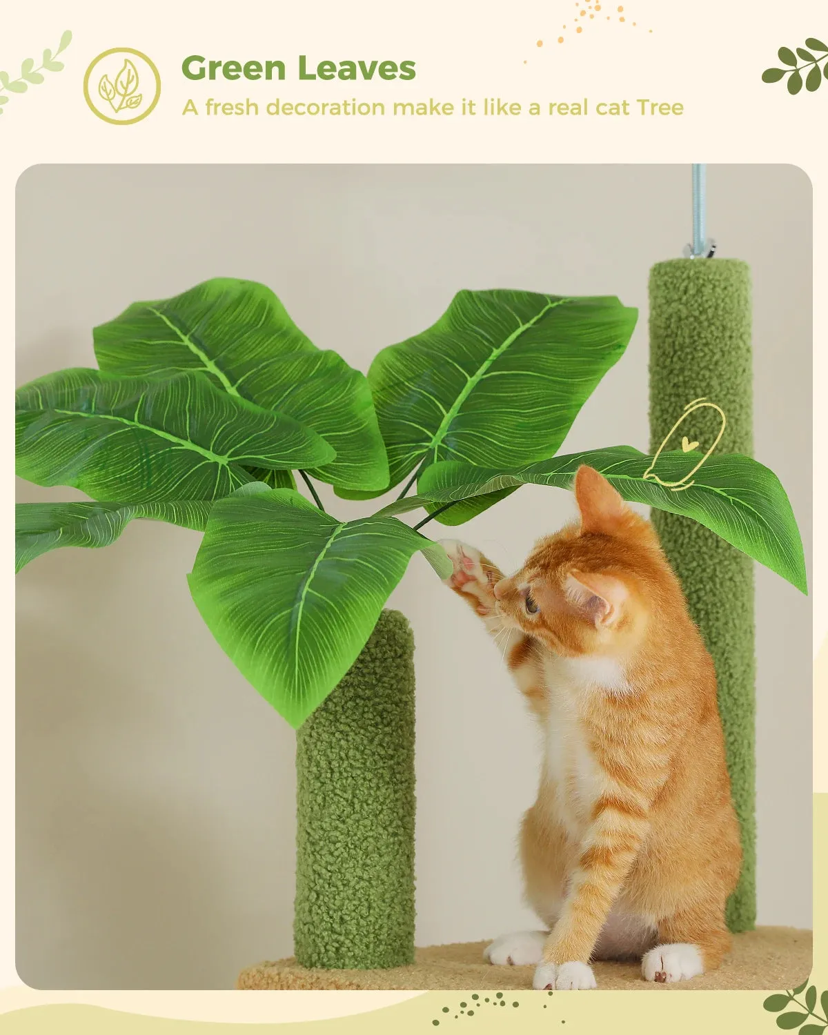 Adjustable Floor-to-Ceiling Cactus Cat Tree - Tall Activity Tower with Condo & Hammocks