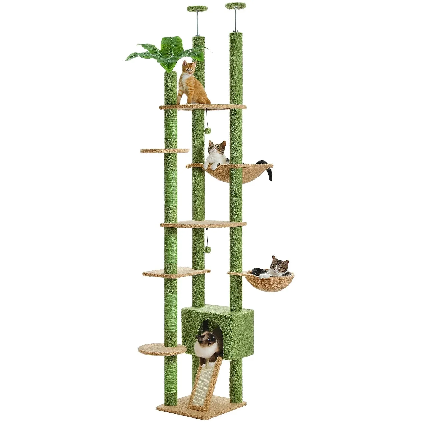 Adjustable Floor-to-Ceiling Cactus Cat Tree - Tall Activity Tower with Condo & Hammocks