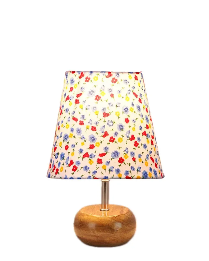 Artistic Cotton Round Table Lamp With Small Base Natural Wood | 6 x 10 inches