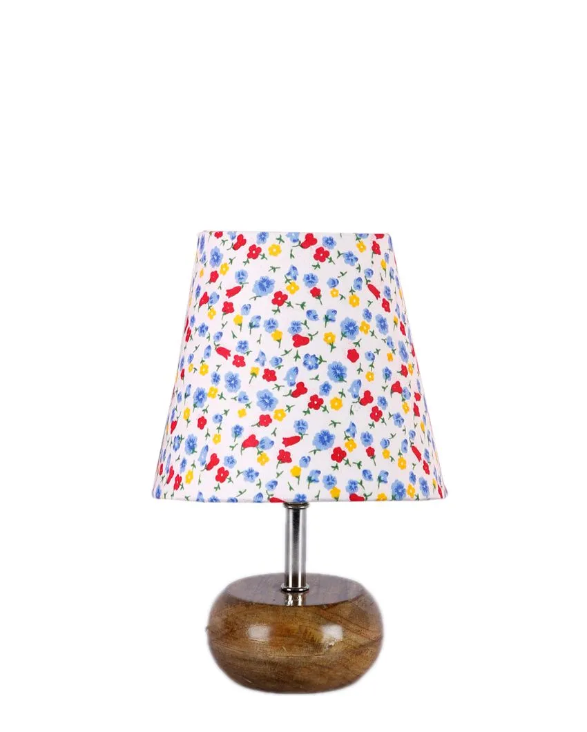 Artistic Cotton Round Table Lamp With Small Base Natural Wood | 6 x 10 inches