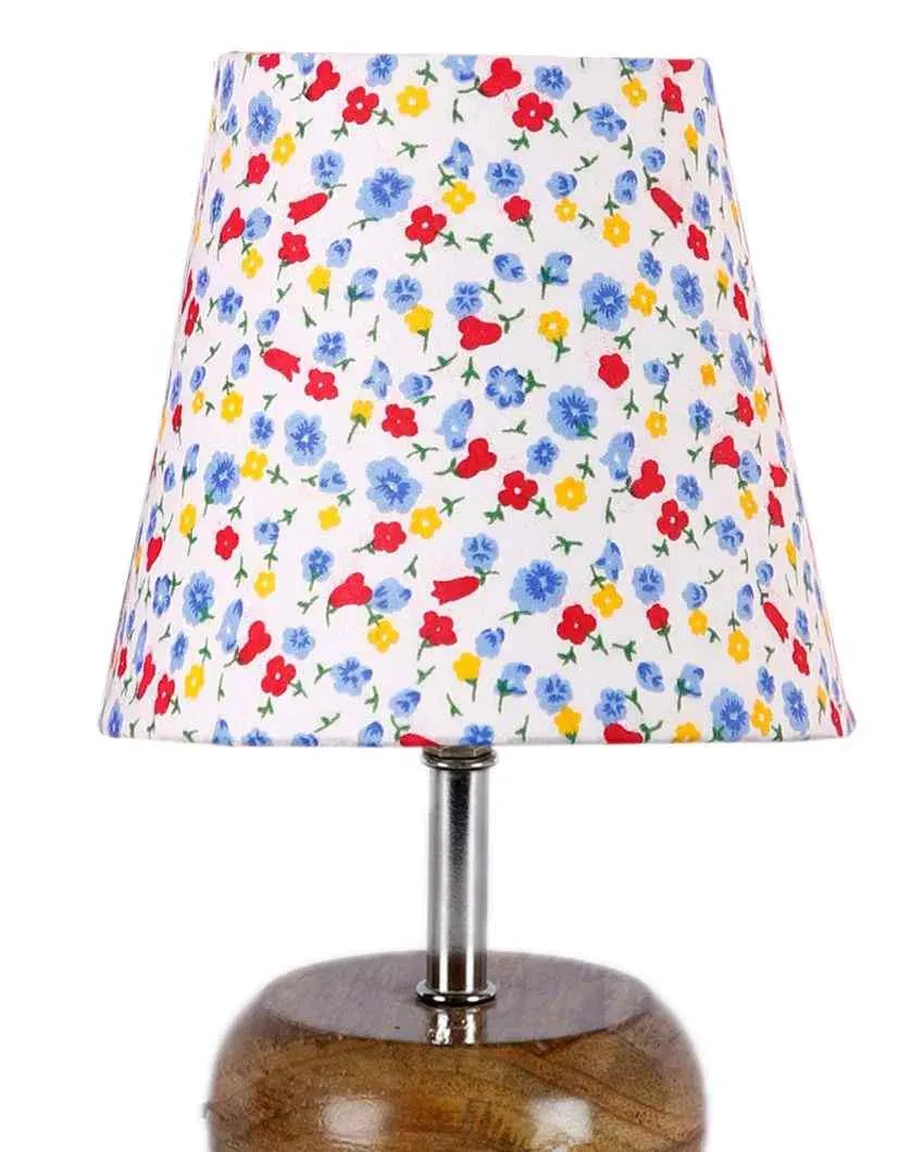 Artistic Cotton Round Table Lamp With Small Base Natural Wood | 6 x 10 inches