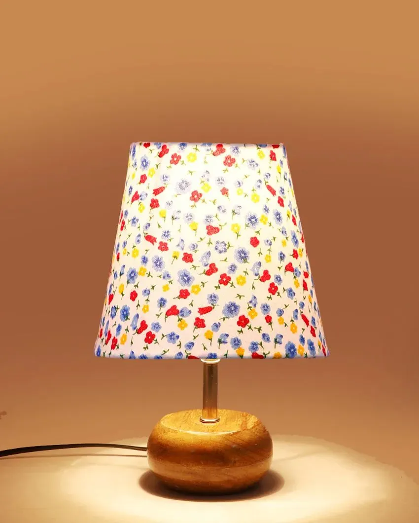 Artistic Cotton Round Table Lamp With Small Base Natural Wood | 6 x 10 inches