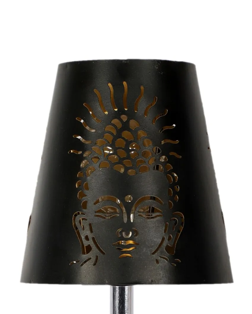 Buddha Ji Metal Etching Table Lamp With Brown Wood Square Shaded Base | 6 x 8 inches