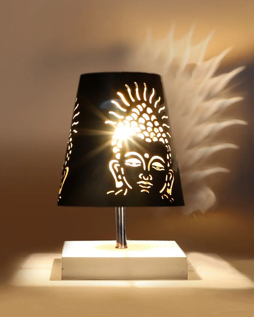 Buddha Ji Metal Etching Table Lamp With White Wood Square Base | 6 x 8 inches