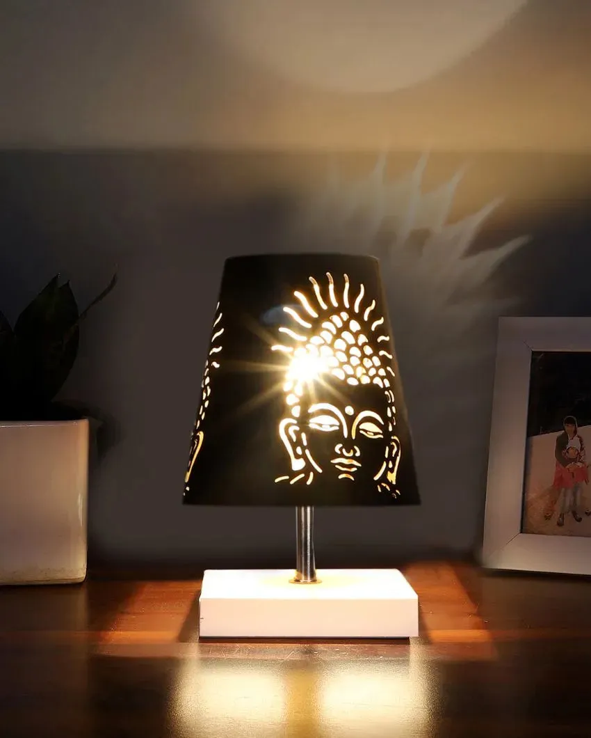 Buddha Ji Metal Etching Table Lamp With White Wood Square Base | 6 x 8 inches