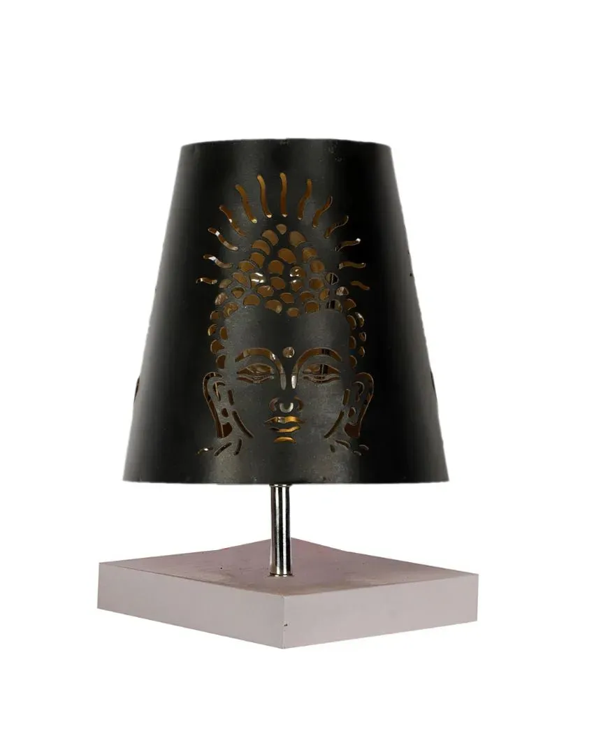 Buddha Ji Metal Etching Table Lamp With White Wood Square Base | 6 x 8 inches