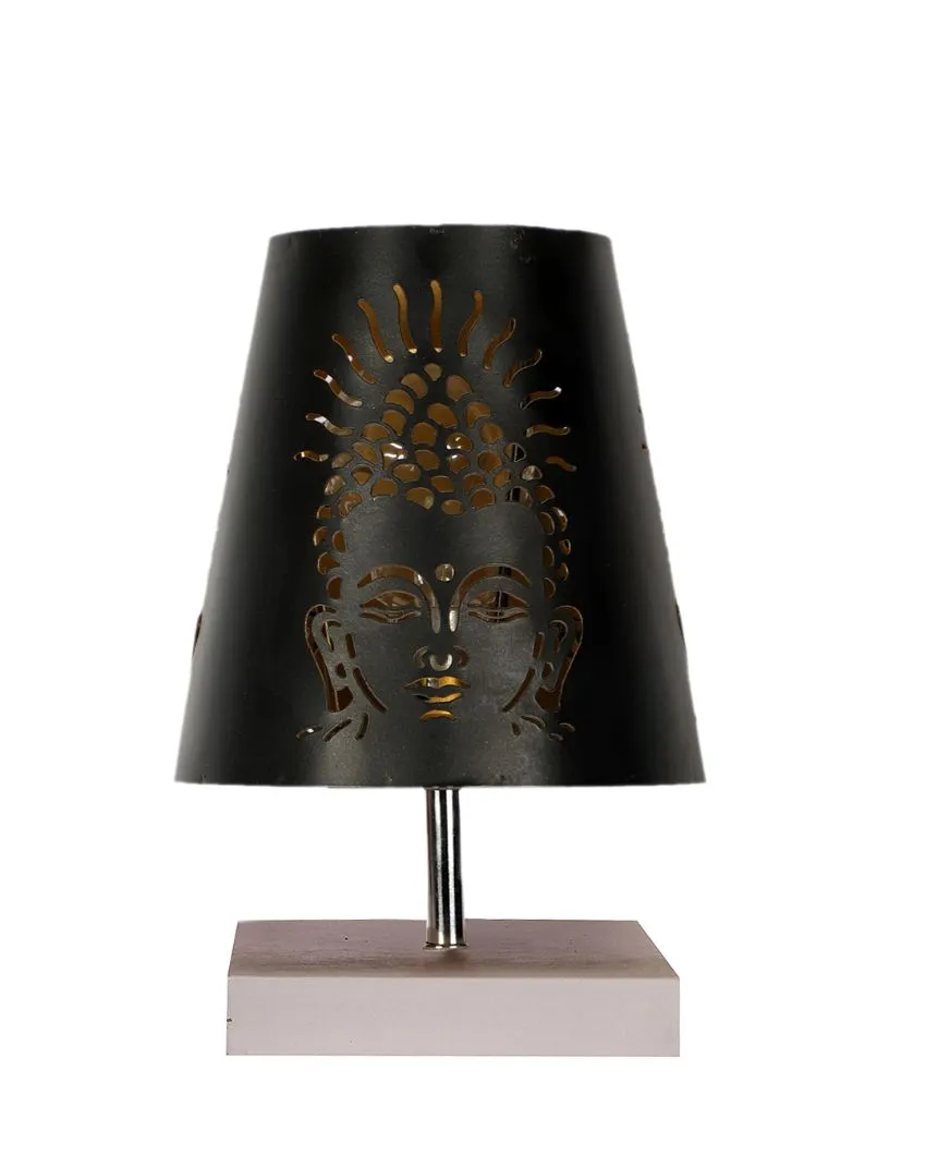 Buddha Ji Metal Etching Table Lamp With White Wood Square Base | 6 x 8 inches