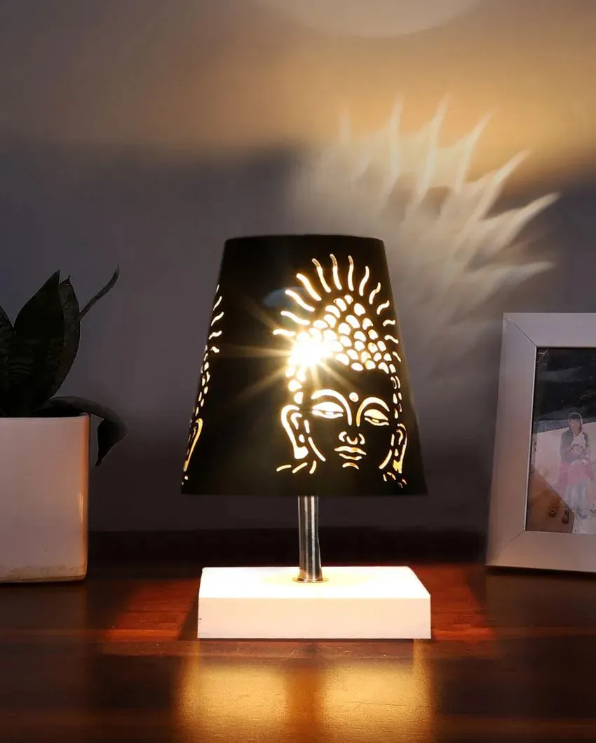 Buddha Ji Metal Etching Table Lamp With White Wood Square Base | 6 x 8 inches