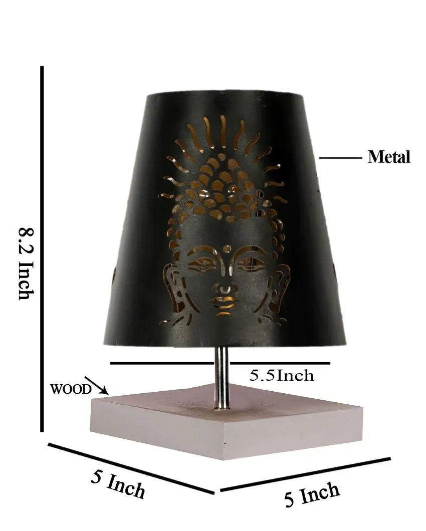 Buddha Ji Metal Etching Table Lamp With White Wood Square Base | 6 x 8 inches