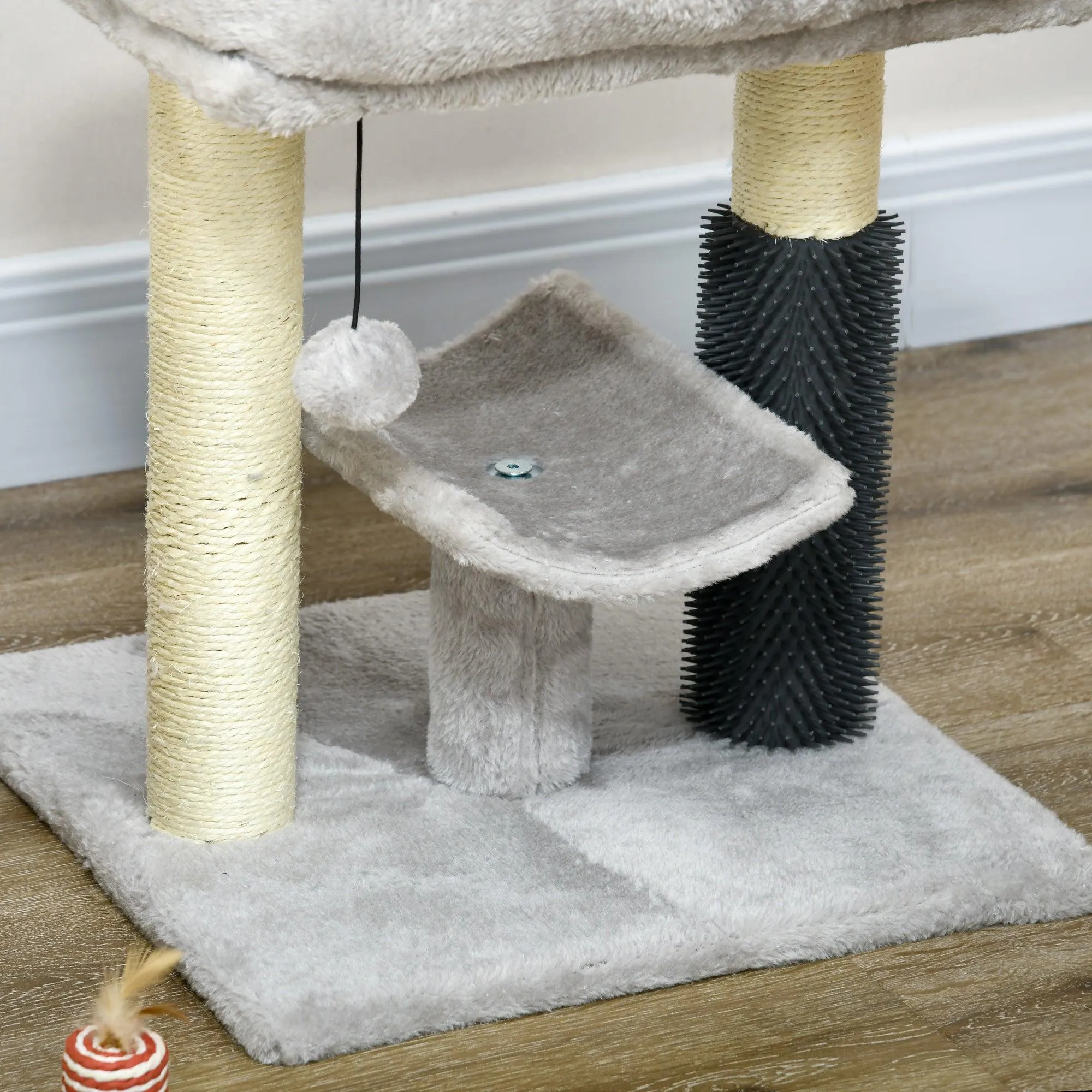 Cat Tree Tower with Self Groomer, Scratching Post, 48cm - Grey