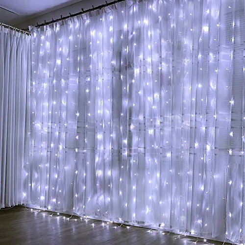 CITRA 240 LED 9.8Feet Curtain Lights Icicle Lights Fairy String Lights with 8 Modes for Wedding Party Family Patio Lawn Decoration - Cool White