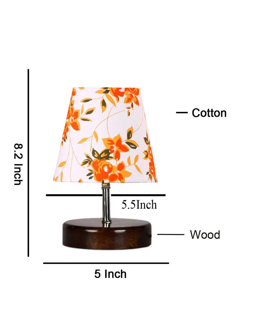 Colorful Floreale Cotton Round Brown Wood Table Lamp | 6 x 8 inches