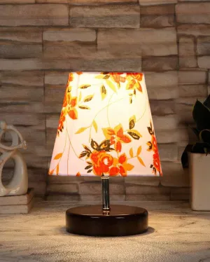 Colorful Floreale Cotton Round Brown Wood Table Lamp | 6 x 8 inches