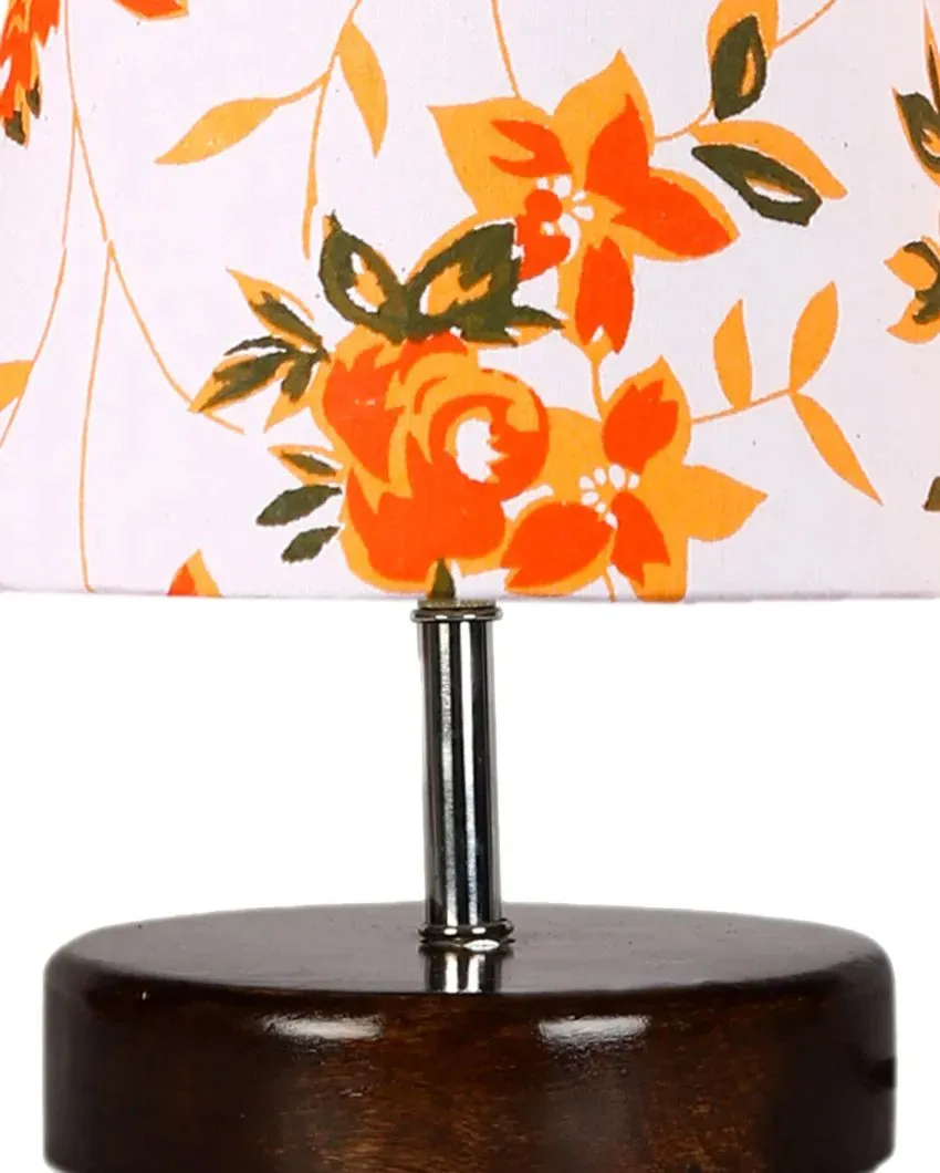 Colorful Floreale Cotton Round Brown Wood Table Lamp | 6 x 8 inches