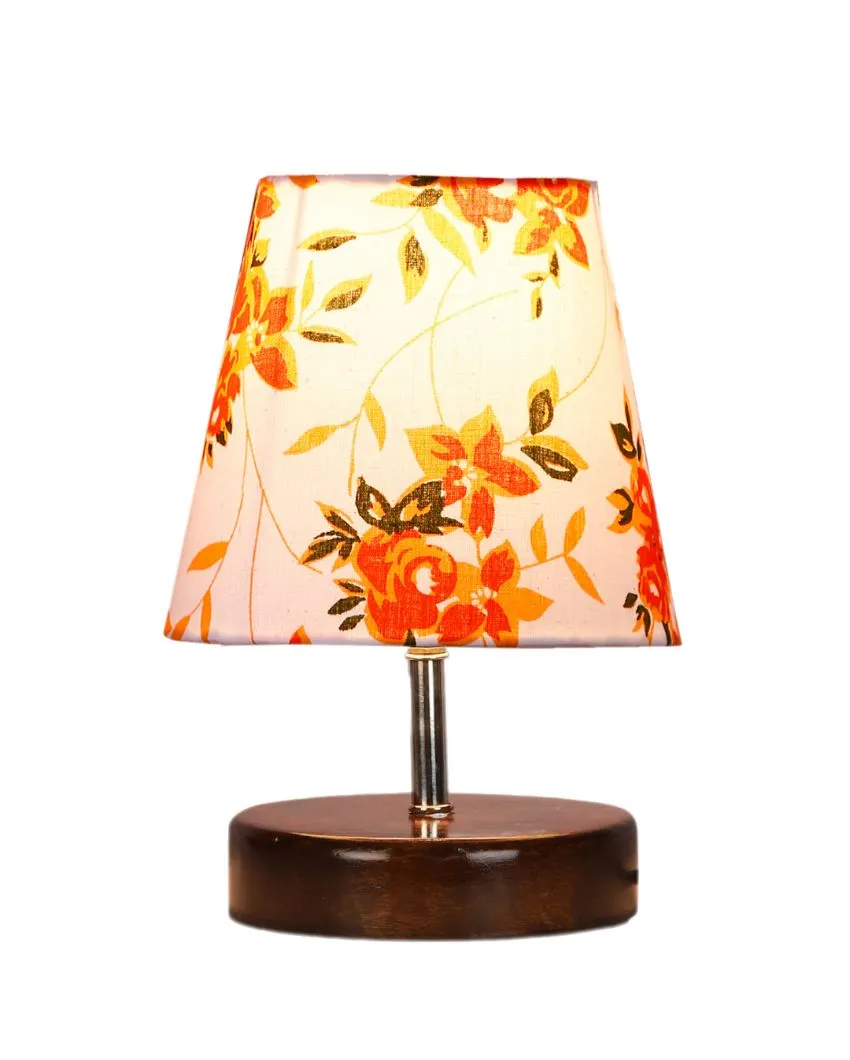 Colorful Floreale Cotton Round Brown Wood Table Lamp | 6 x 8 inches