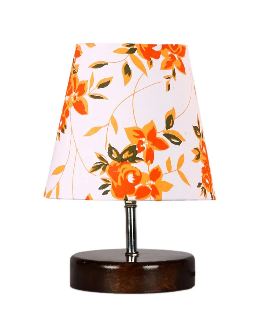 Colorful Floreale Cotton Round Brown Wood Table Lamp | 6 x 8 inches