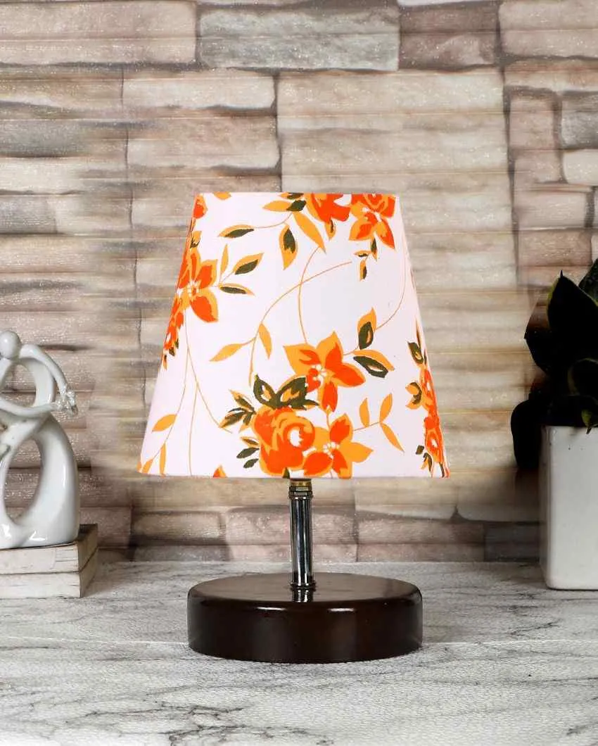 Colorful Floreale Cotton Round Brown Wood Table Lamp | 6 x 8 inches