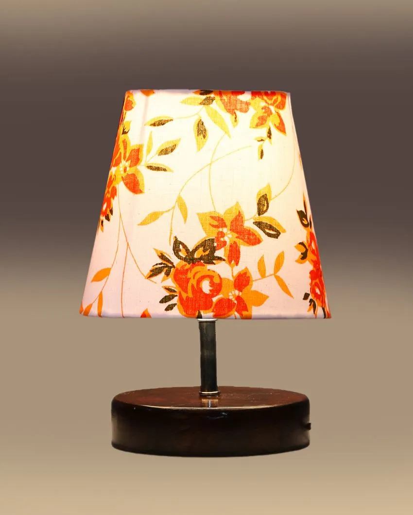 Colorful Floreale Cotton Round Brown Wood Table Lamp | 6 x 8 inches