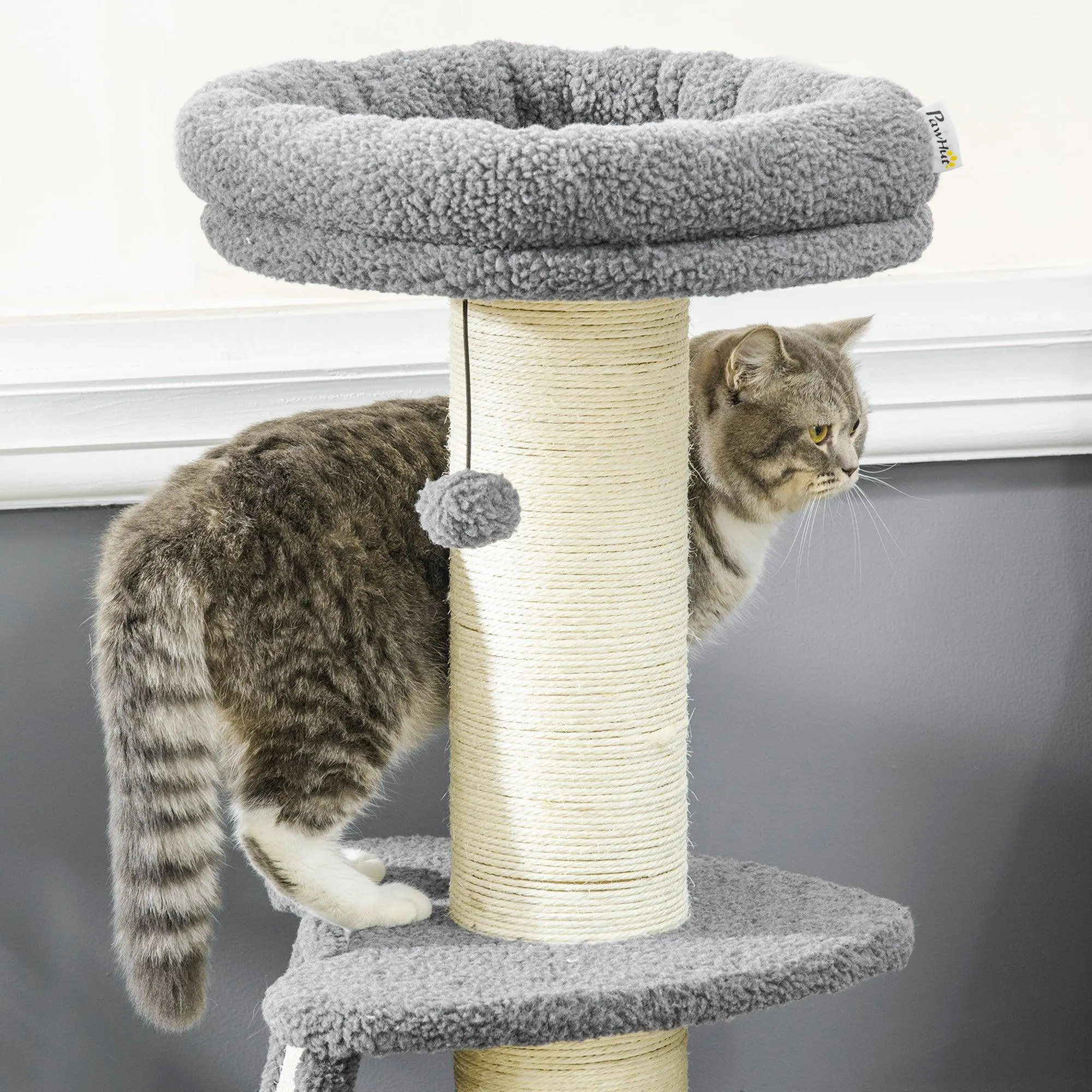 Contemporary Cat Tree & Bed, 127 cm - Grey & Beige