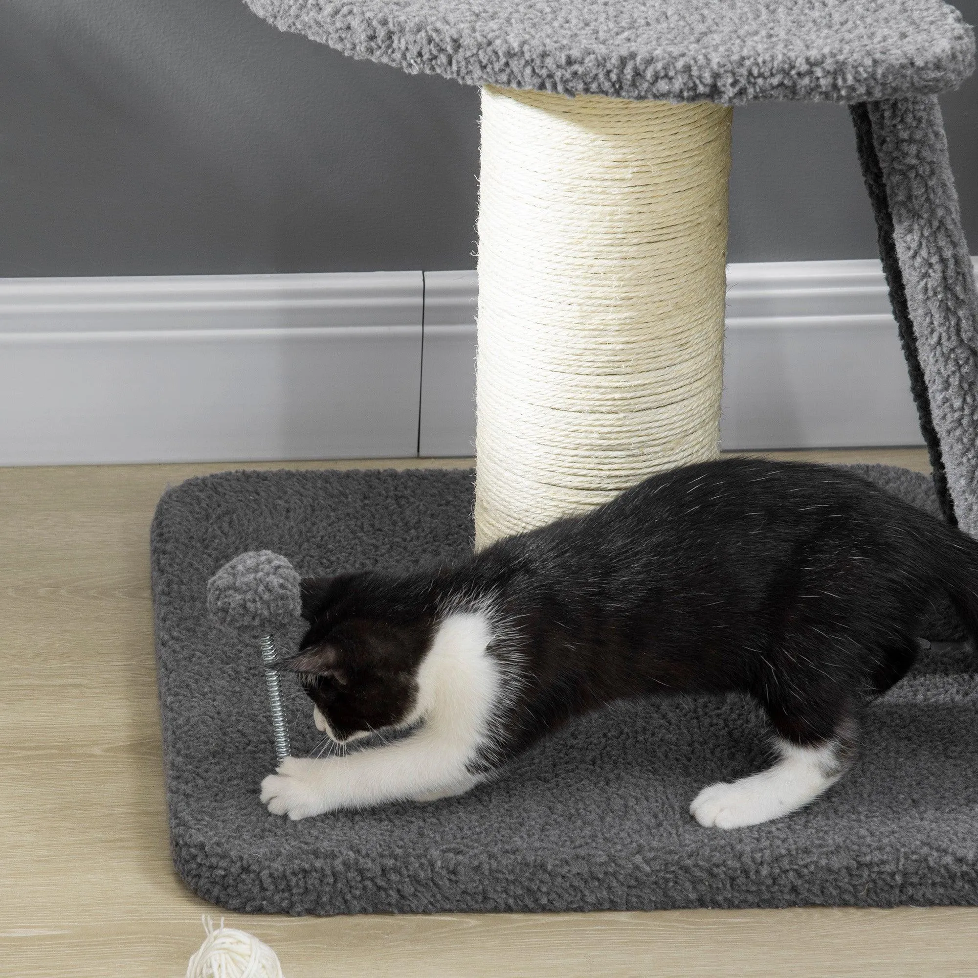 Contemporary Cat Tree & Bed, 127 cm - Grey & Beige