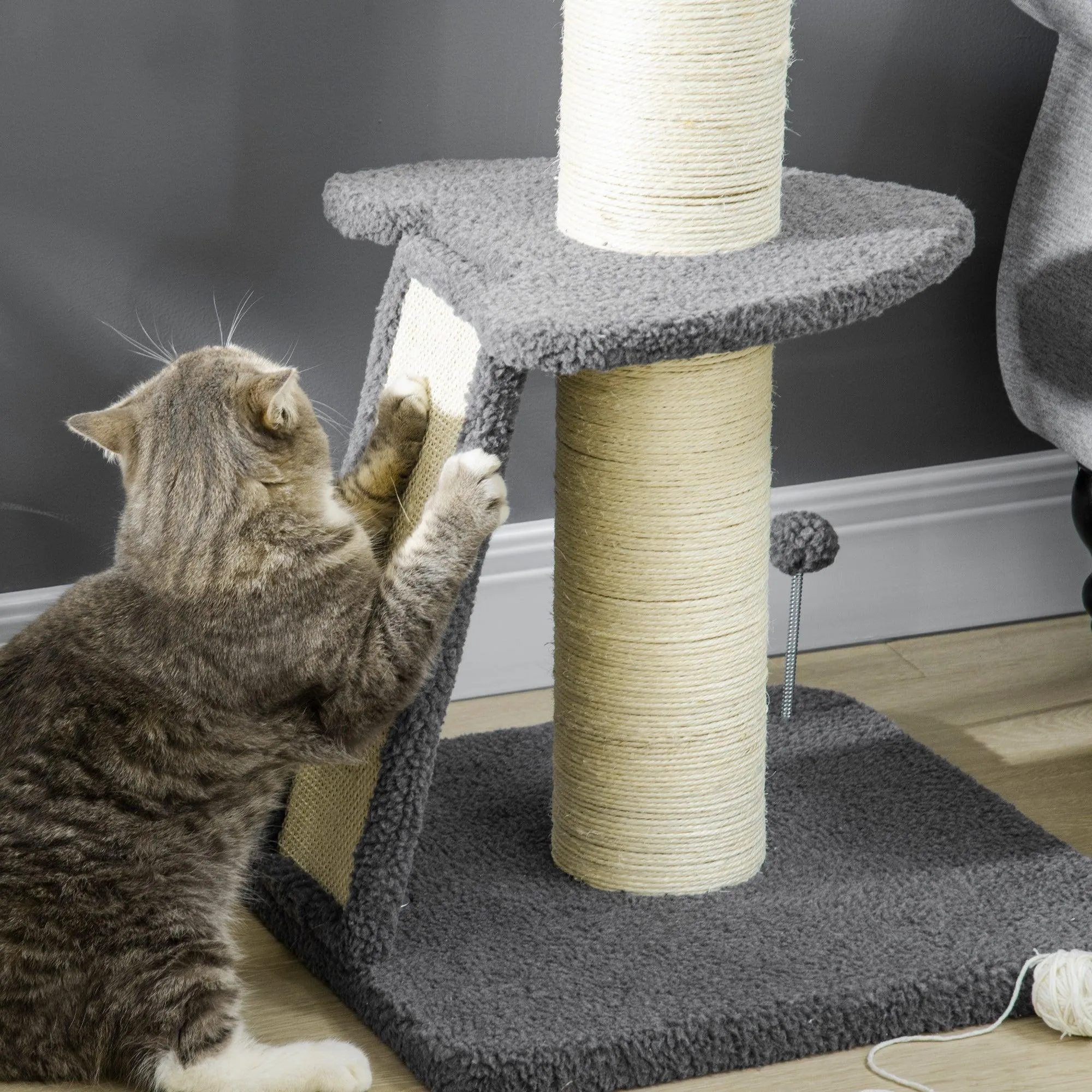 Contemporary Cat Tree & Bed, 127 cm - Grey & Beige