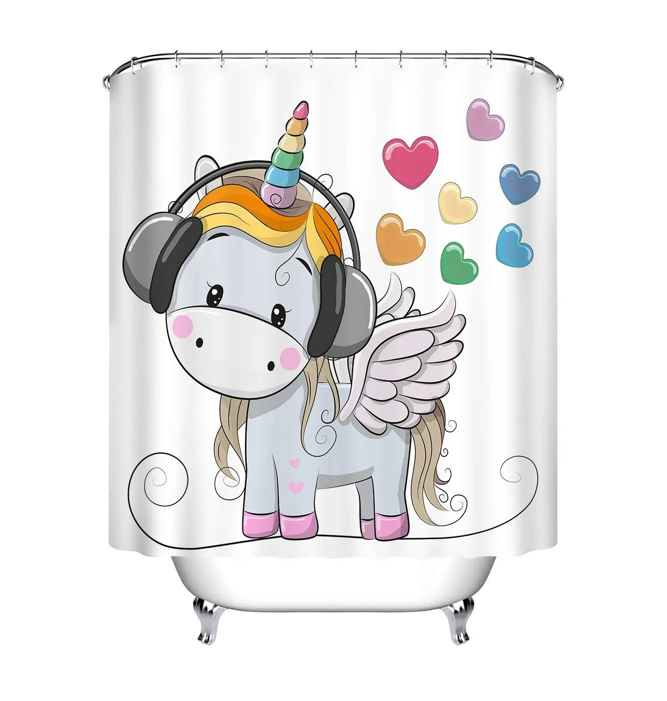 Cute Cartoon Unicorn n Music Heart Unique Shower Curtain Unicorn Theme Design House Decor for Bathroom