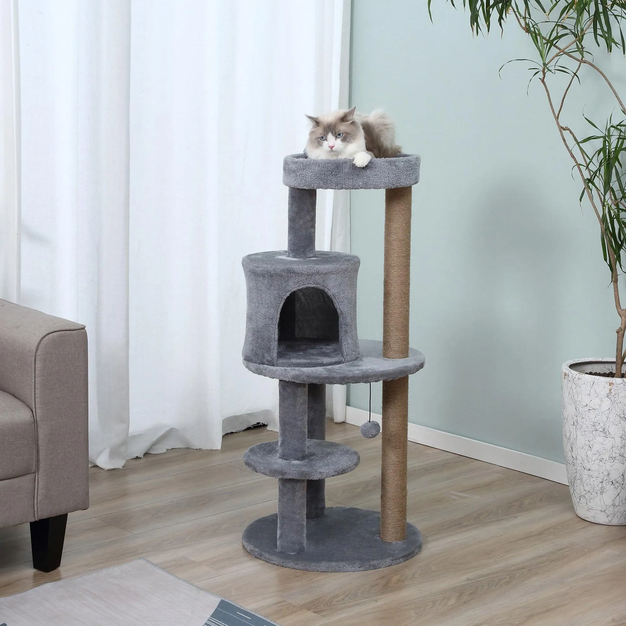 Deluxe 3-Tier Cat Condo Tower, 104cm - Grey